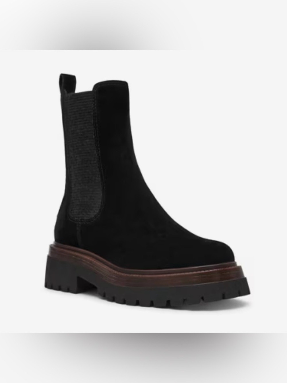 Steve Madden Blitzen Women’s Suede Black Chelsea Lug Boots Pull On - NWT